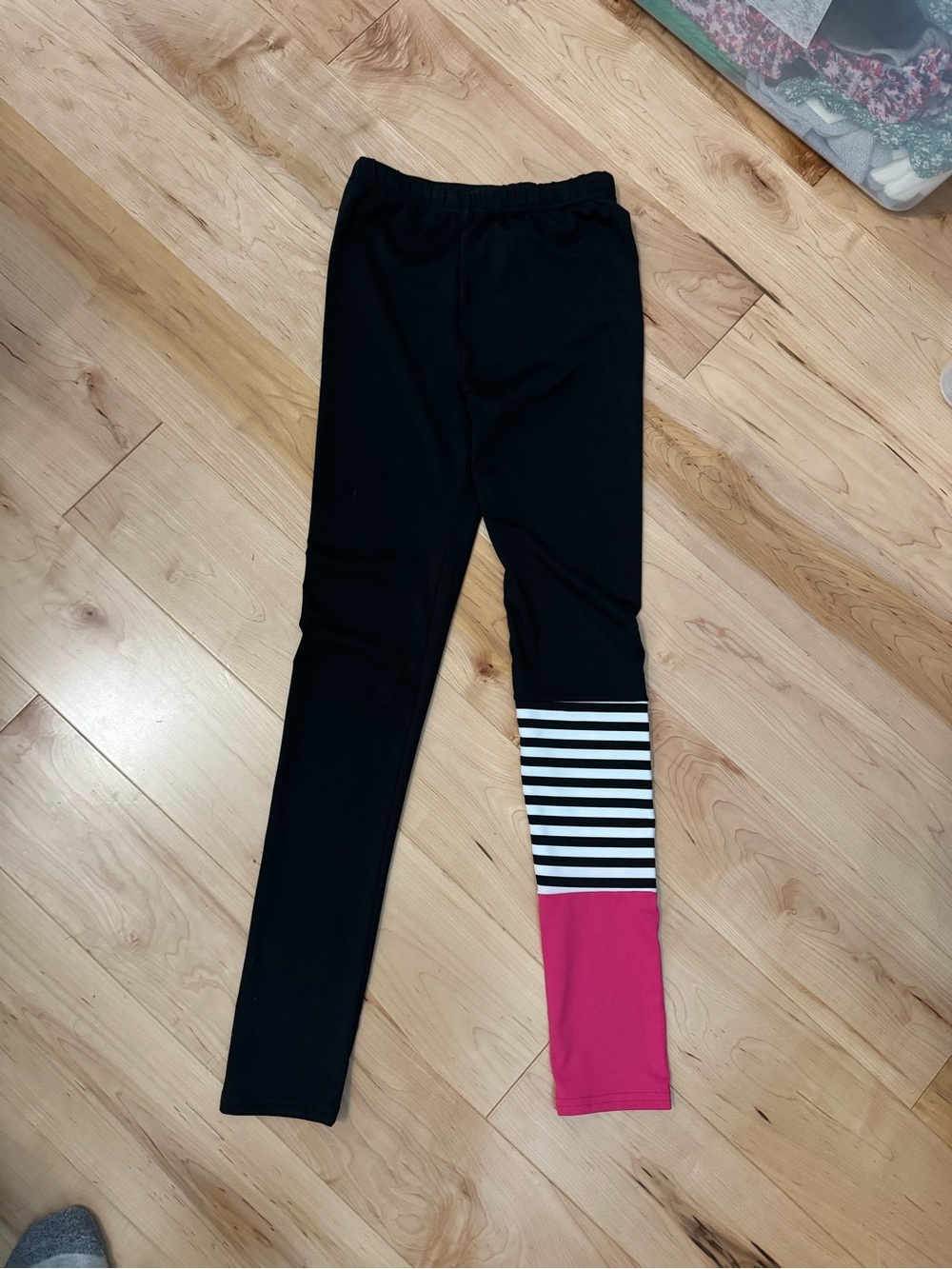 Girls' Black Leggings with Pink & Stripe Accent